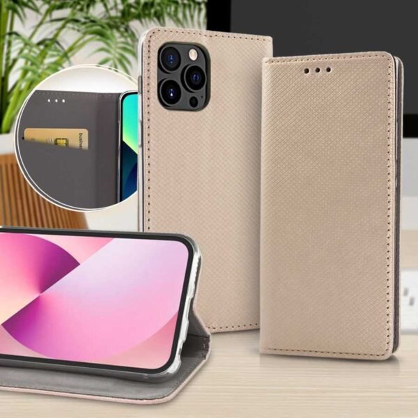 Smart Case Book för iphone 15 pro guld