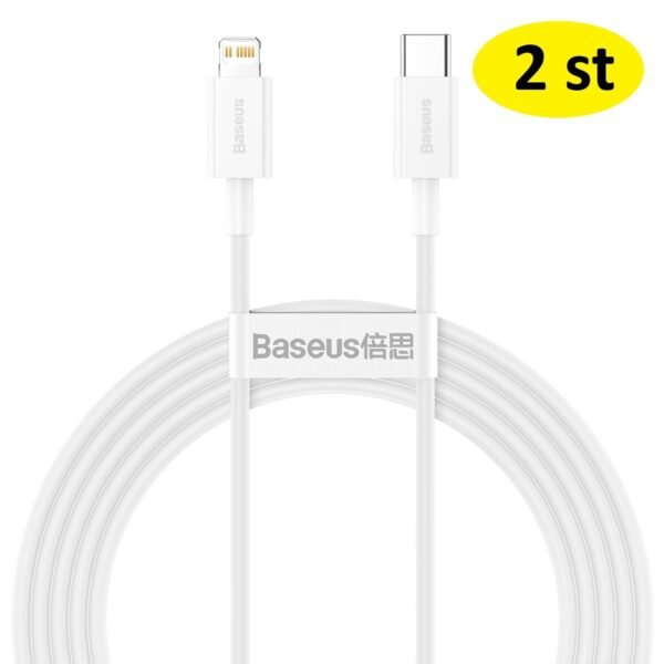 2 st super kvalitet 20W Baseus-kabel Superior PD USB-C - Lightning 2,0 m vit