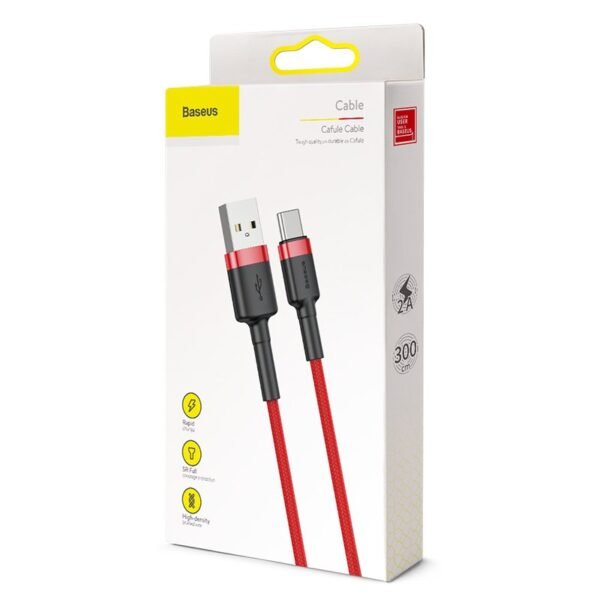 1 st super kvalitet Baseus cable Cafule USB - USB-C 3m 2A red - Bild 3