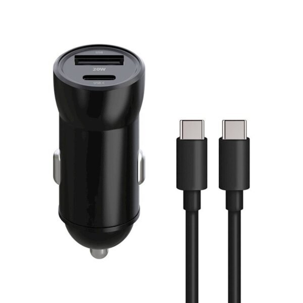 Snabb Billaddare med USB-C och USB-A portar, USB-C till USB-C kabel medföljer - svart - Maxlife 20W Car Charger - Bild 3