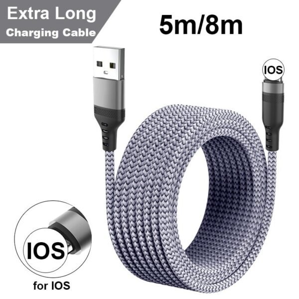 Extra lång  8M iphone kabel  grå