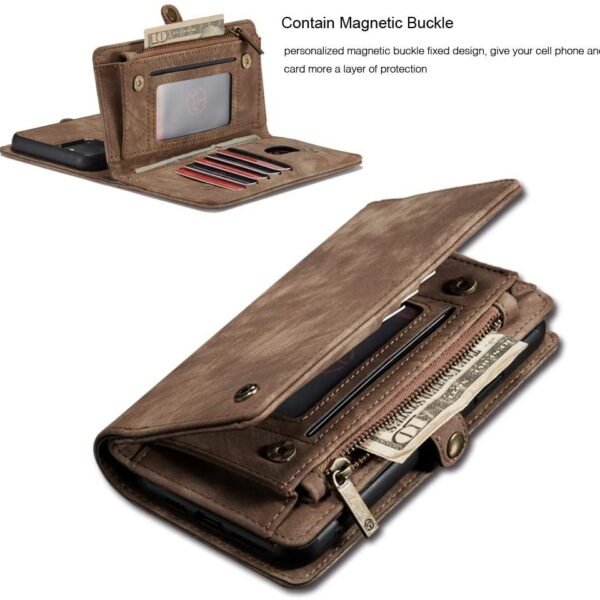 Läderfodral med dragkedja för iphone 12 brun - Bild 4