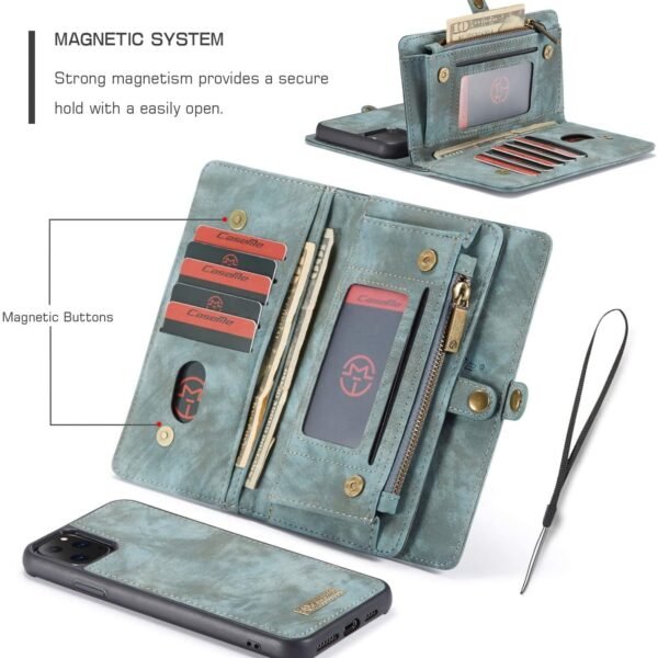 Läderfodral med dragkedja för iphone 12 grön - Bild 4