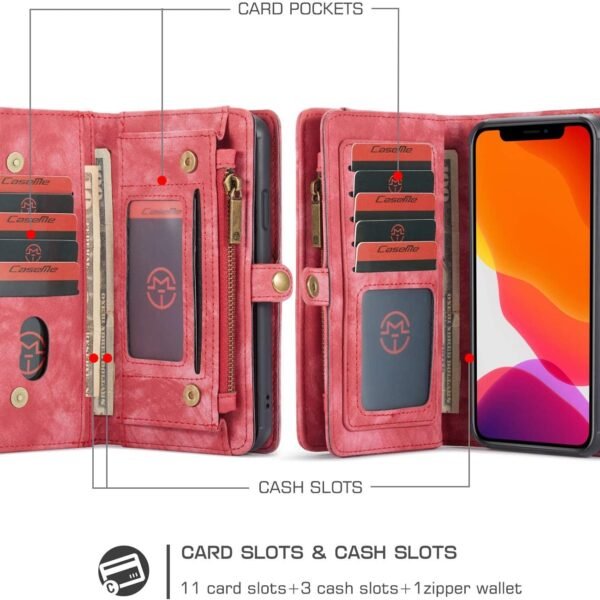 Läderfodral med dragkedja för iphone12 röd - Bild 5