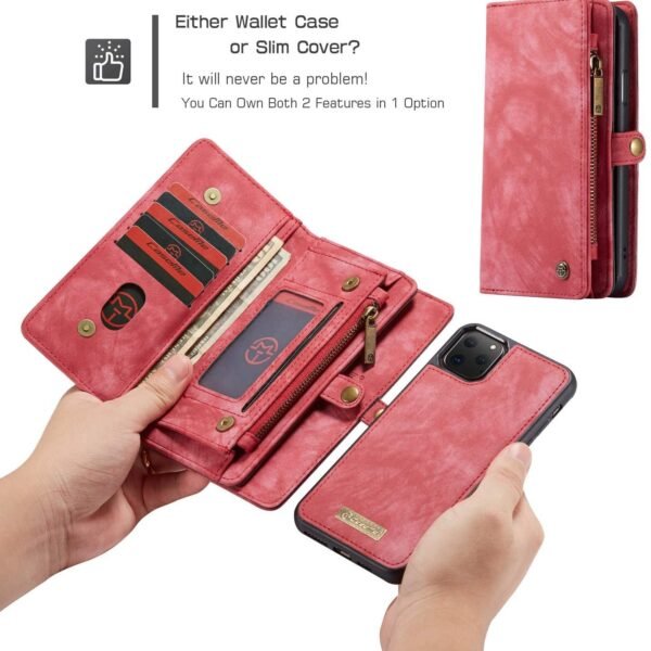 Läderfodral med dragkedja för iphone12 röd - Bild 3