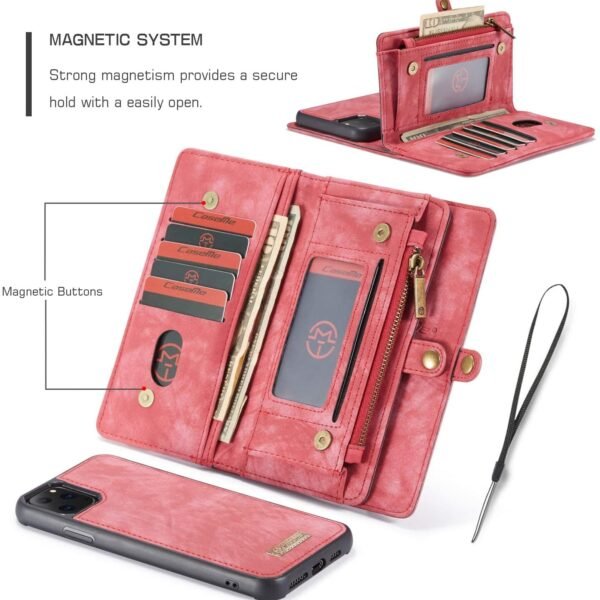 Läderfodral med dragkedja för iphone12 röd - Bild 4