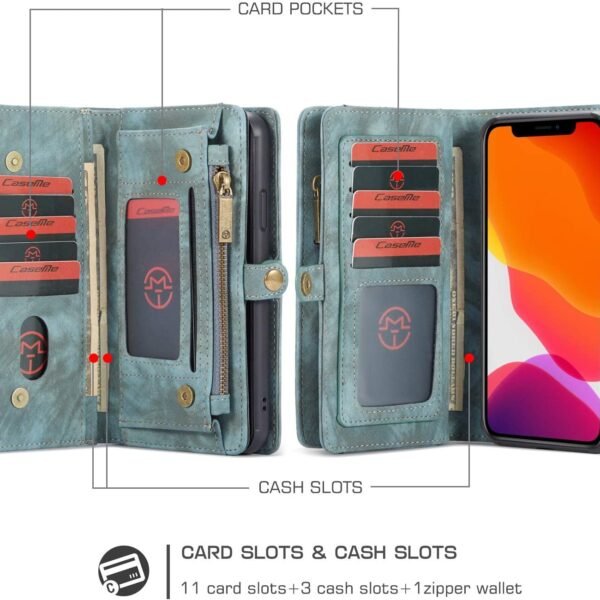 Läderfodral med dragkedja för iphone 12 grön - Bild 5