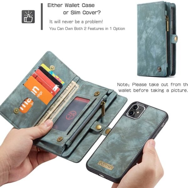 Läderfodral med dragkedja för iphone 12 grön