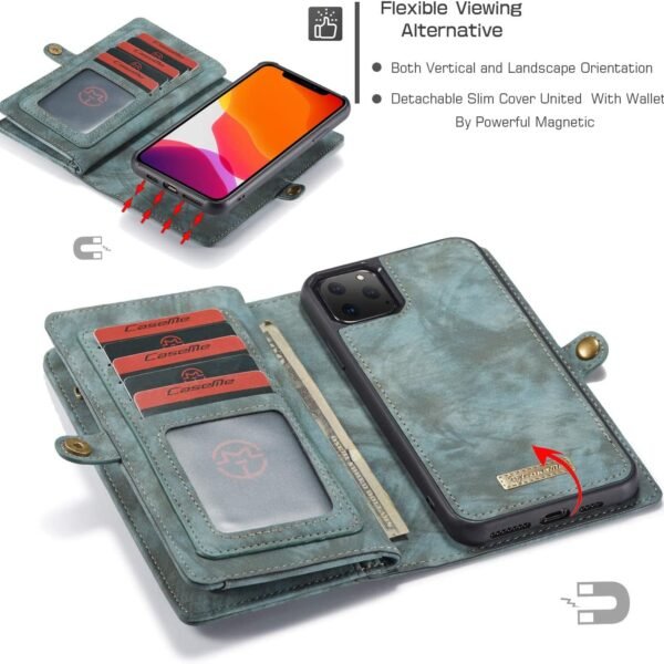 Läderfodral med dragkedja för iphone 12 grön - Bild 3