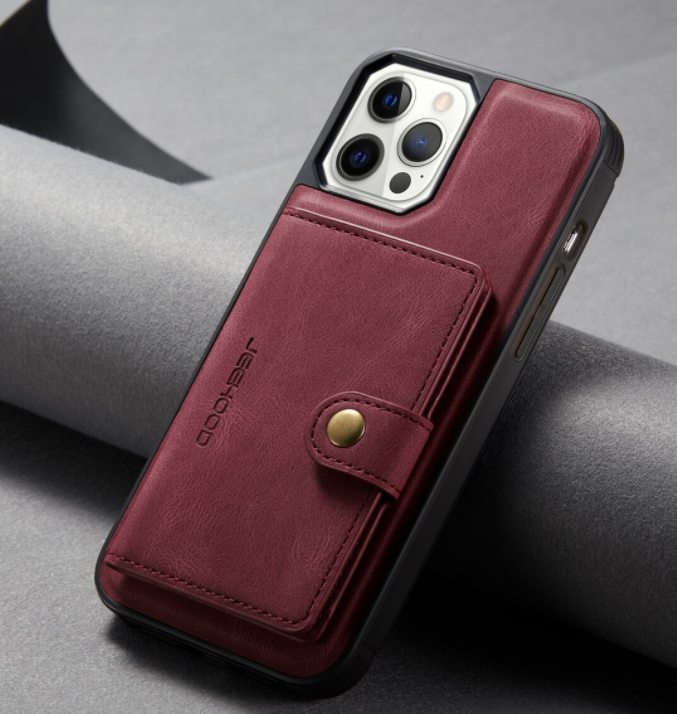 JEEHOOD 3i1vikbar Plånboksfodral för iPhone 12 Mini – Röd