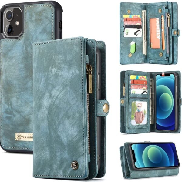 Läderfodral med dragkedja för iphone 12 grön - Bild 2