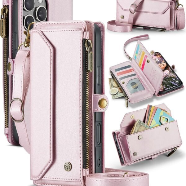 Caseme Plånbok med dragkedja iphone 16 pro max rosa