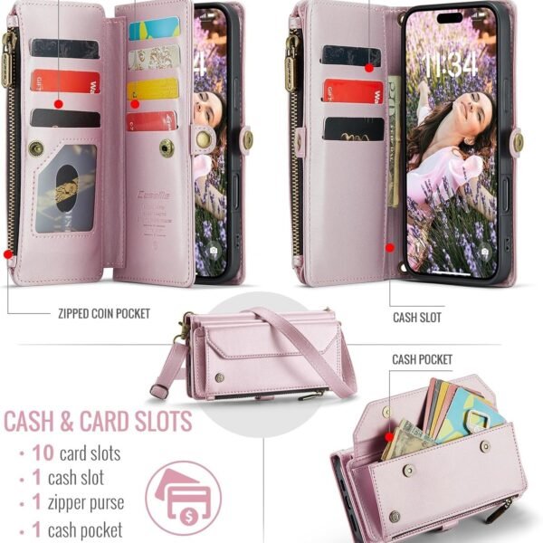 Caseme Plånbok med dragkedja iphone 16 pro max rosa - Bild 4