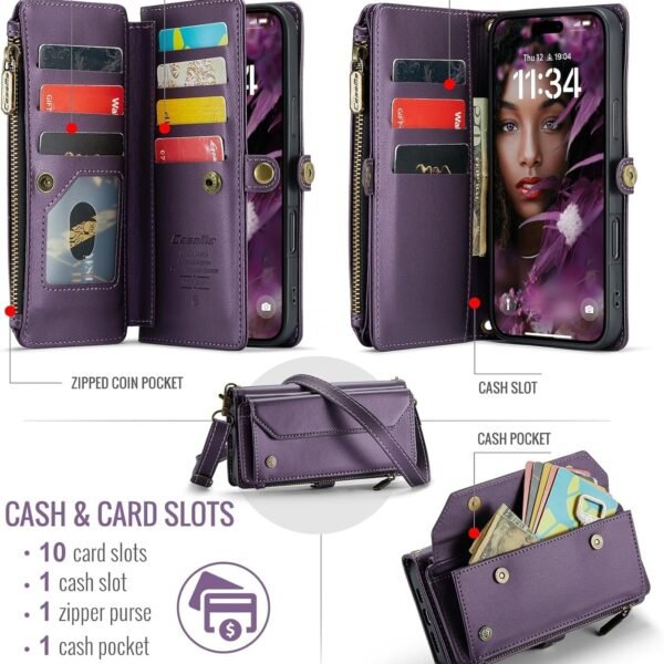 Caseme Plånbok med dragkedja iphone 16 pro max lila - Bild 6