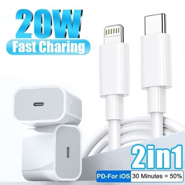 2 st 20W iPhone snabbladdare med kabel