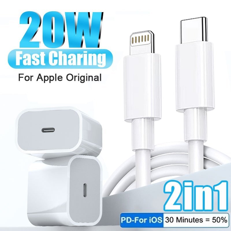 2-pack 20W snabb iphone-laddare med 2-pack 2 m USB kabel