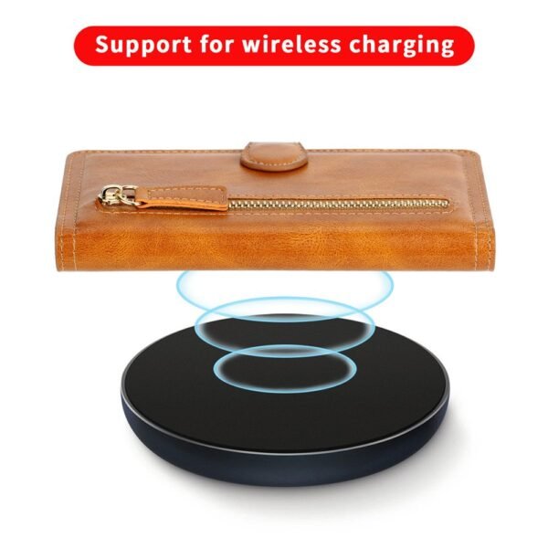 Lyxigt läderfodral med blixtlås för iphone 14 mörkbrun - Bild 5