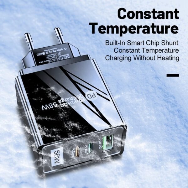 3-Port 58W USB C Väggladdare med Dubbel USB-C svart svart - Bild 3