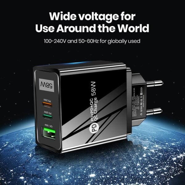 3-Port 58W USB C Väggladdare med Dubbel USB-C svart svart - Bild 4