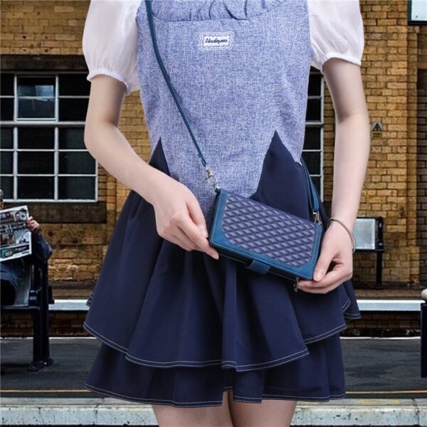 Long Lanyard läder fodral för iphone 14 med 7 kortplatser blå - Bild 5