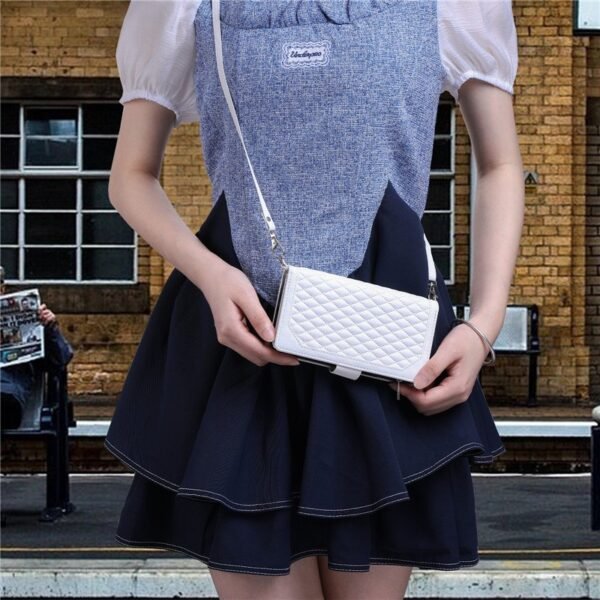 Long Lanyard läder fodral för iphone 14 med 7 kortplatser vit - Bild 7