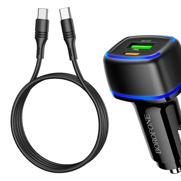 Snabb Billaddare USB C med usb-c kabel svart