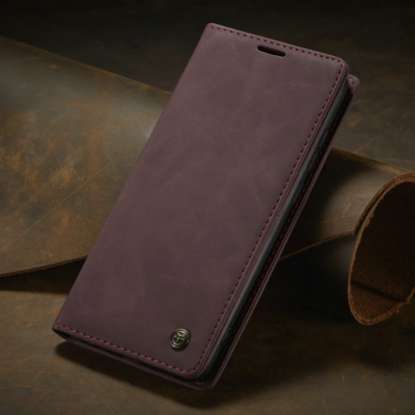 Läderfödral caseme 0013 för Samsung S21plus vinröd